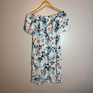NWT Sanctuary Off The Shoulder ALine Dress Womens Small White Rayon Floral Print